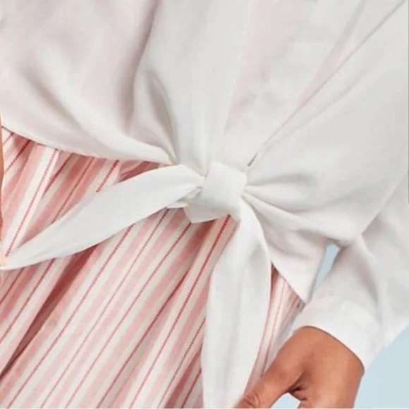 MAEVE White Women's Tie-Front Blouse - Picture 2 of 6